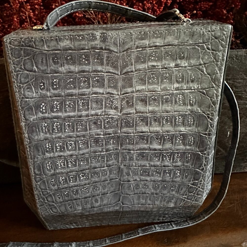 Nancy Gonzalez Crocodile Slate Blue Rectangular Prism Bag - Picture 7 of 8